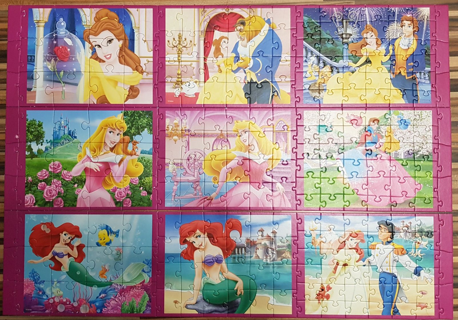 Puzzle Trefl 1,9m 9w1 Księżniczki Disney Piękna i Bestia, Bella, Syren