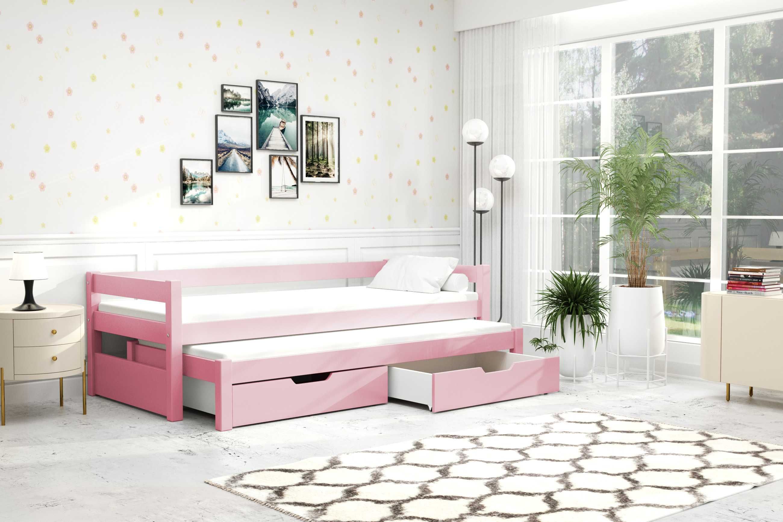 Drewniane łóżko dla dzieci 2 os. TOMMY + szuflady + materace