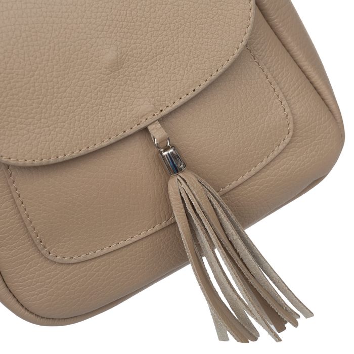 VERA PELLE torebka skórzana listonoszka na ramię z klapą V657 beżowa