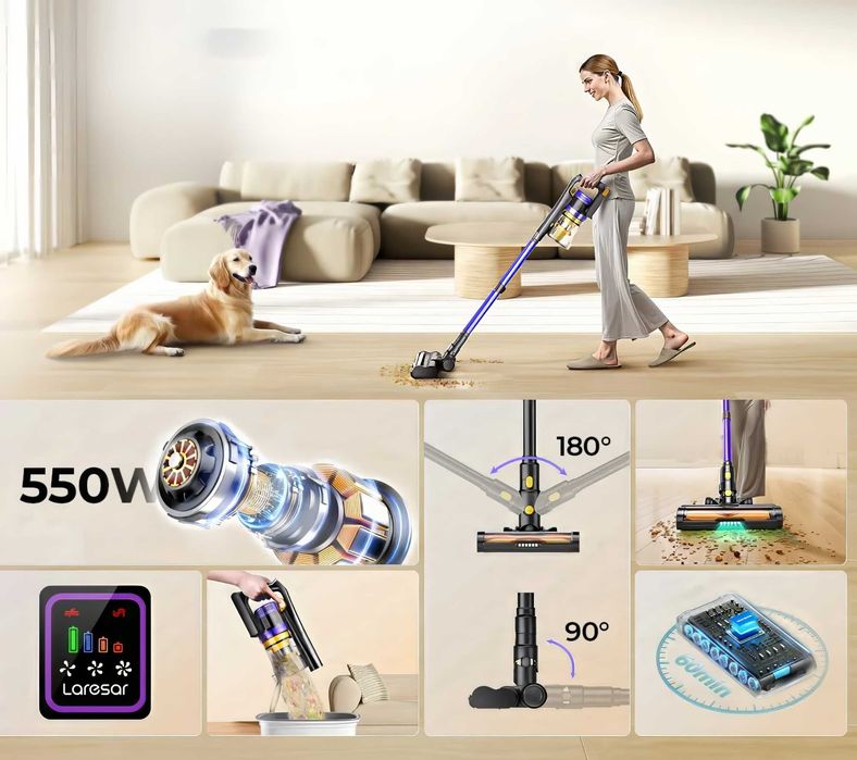 Mocny Odkurzacz Pionowy 550W 550KPA Laresar X11 + Filtry HEPA Zestaw