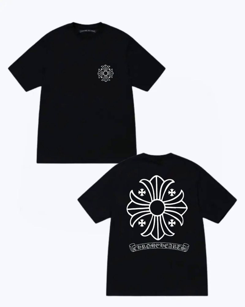 Мужская футболка Chrome Hearts Logo черная  белая унисекс Хром Хартс
