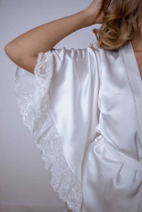 Szlafrok damski/ślubny Bohomoss Luna - ecru, satynowy