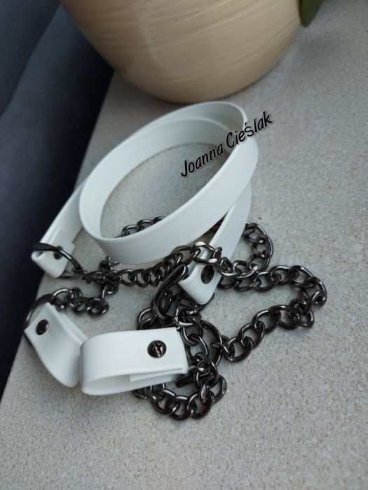 BIAŁY eco pasek+CZARNY ŁAŃCUSZEK+zaczepy do obag O bag moon light glam