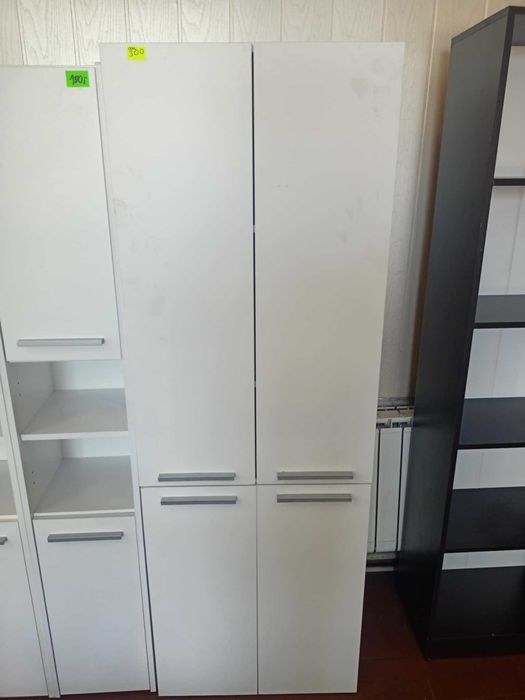 Podwójny regał słupek do łazienki w bieli 174 cm x 60 cm x 32 cm