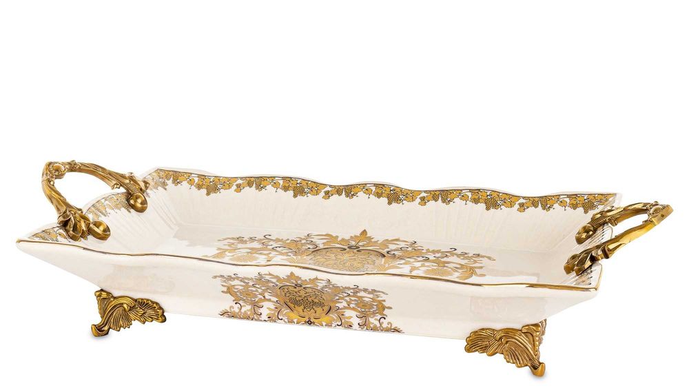 Patera Ceramiczna Dekoracyjna Taca Złota Empire Cesarska Na Stół182451