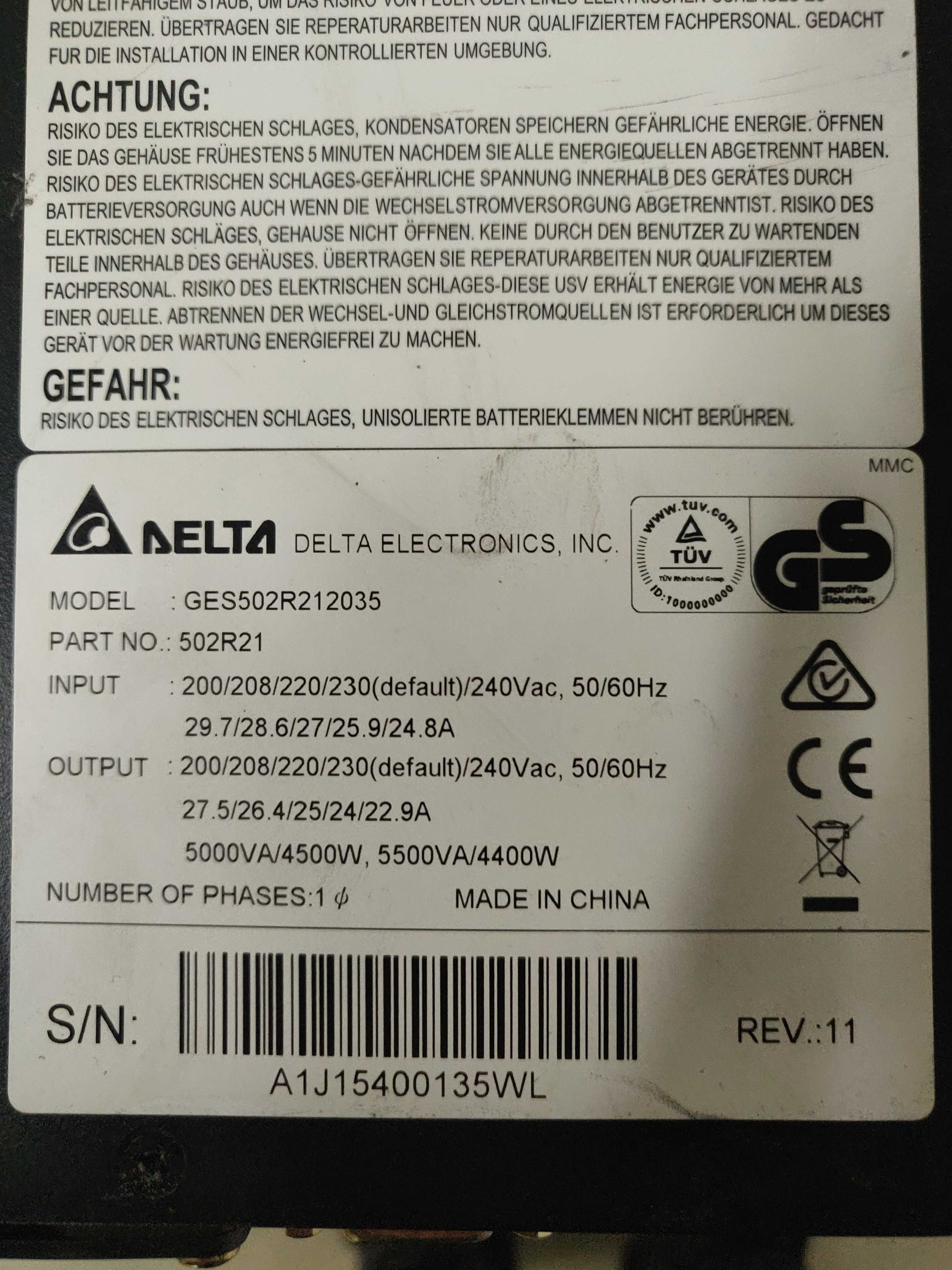 Zasilacz UPS Delta GES502R212035