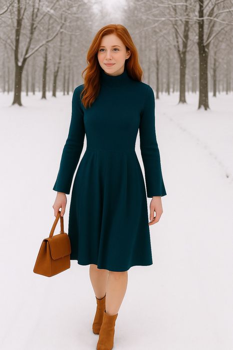 Sukienka wełna kaszmir szmaragdowa morska xs