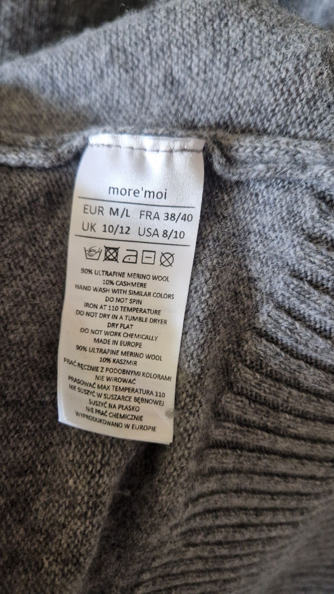 Sukienka more'moi more moi l 40 m 38 oversize merino kaszmir szara wi