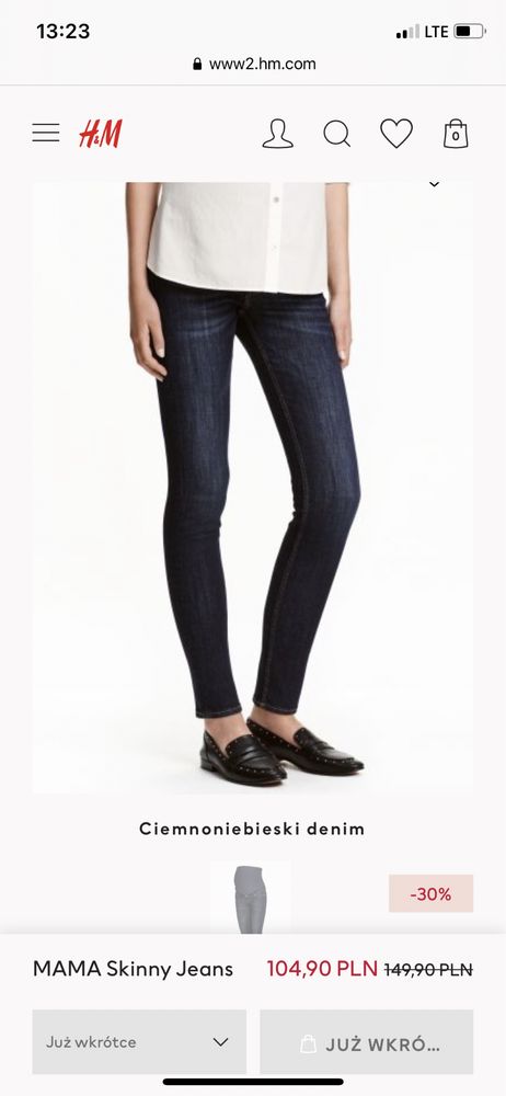 H&m mama skinny high rib 36/s jeansy ciazowe