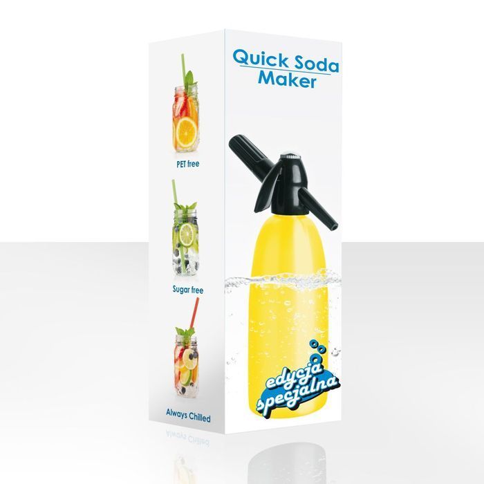 Saturator syfon do wody sodowej żółty 1L + 50 naboi + 5 kostek lodu