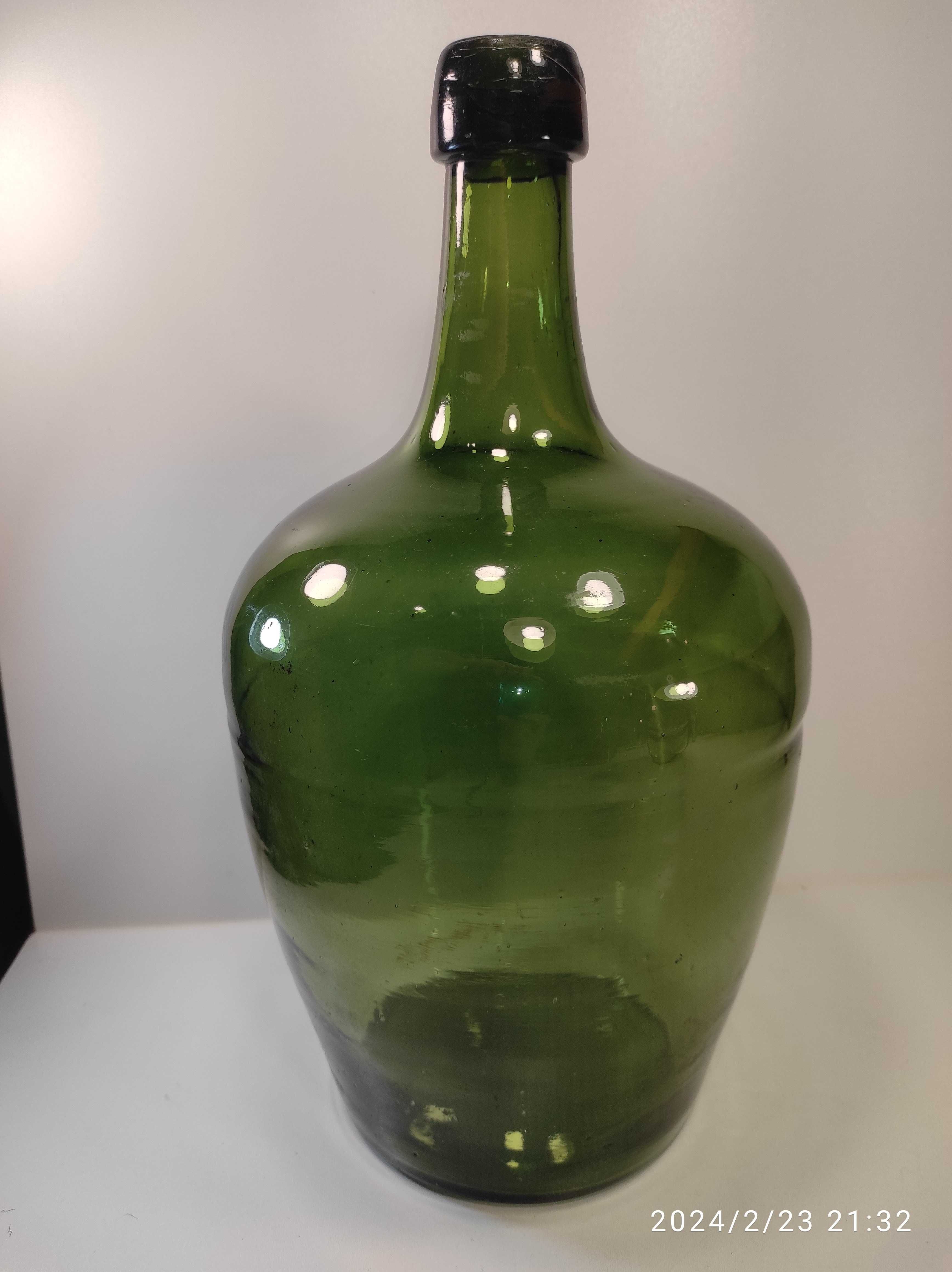 Butla na wino zielona 5 litrów 37cm  / szkło PRL