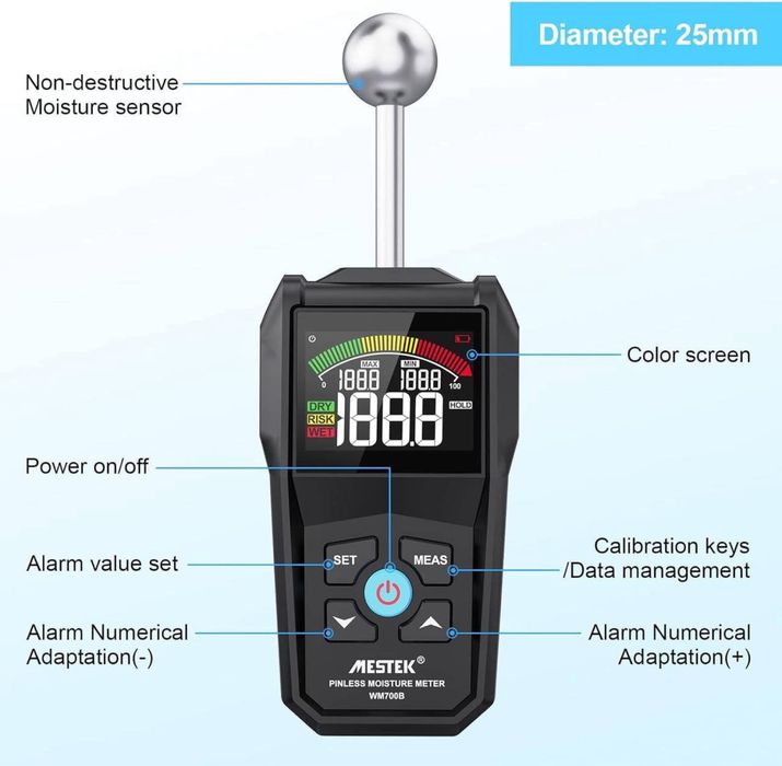 Вологомір для дерева MESTEK WM700B Pinless точний безконтактний детект
