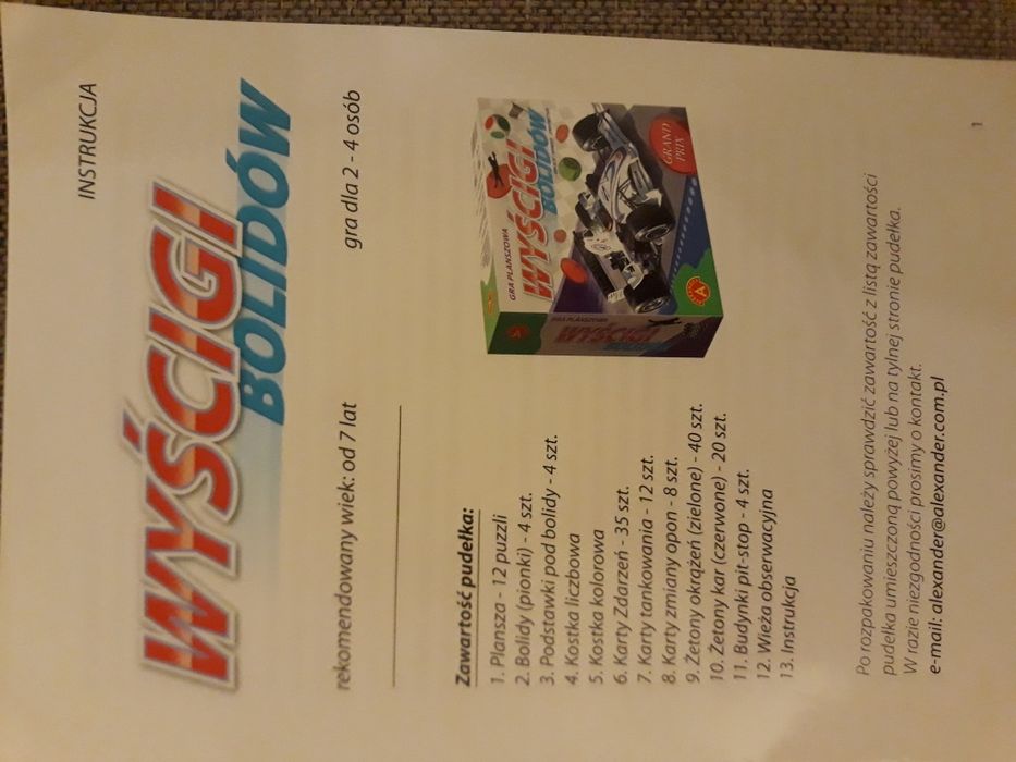 Gra planszowa Wyścigi Bolidów dla 2-4 osób