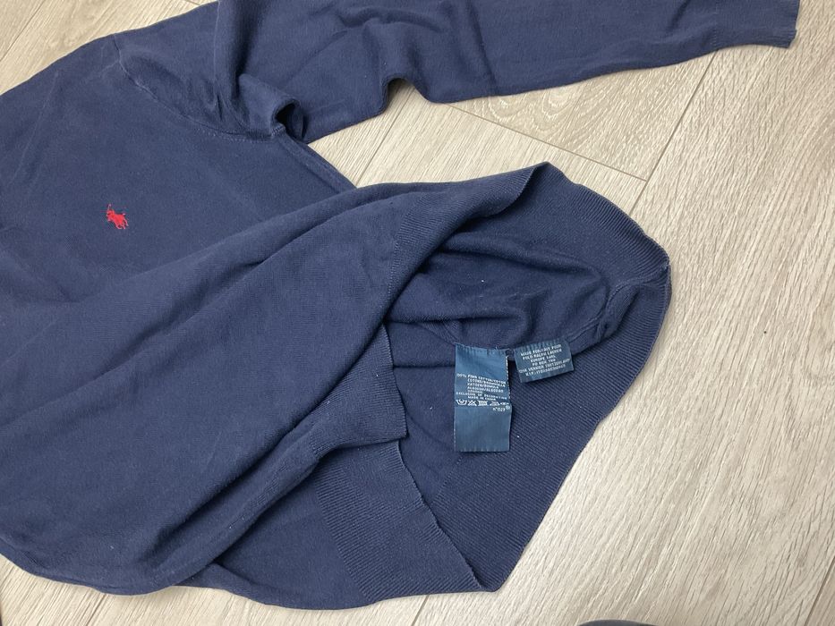 Ralph Lauren sweter męski L granatowy w serek bawełniany cienki