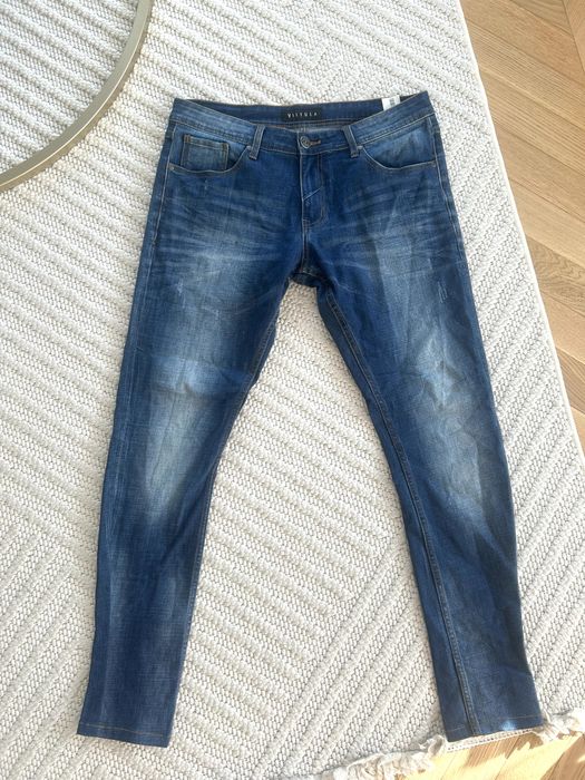 Jeansy męskie Vistula granatowe klasyczne dżinsy slim fit skinny