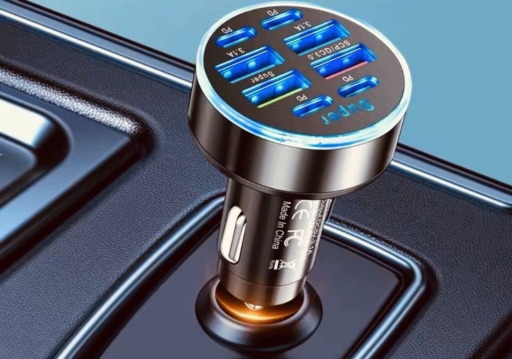 Потужна зарядка в прикурювач 100 Вт 8 usb для iPhones Samsung та інших