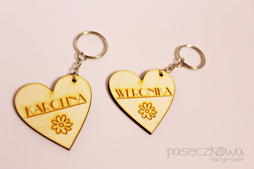 Brelok breloczek drewniany grawer PERSONALIZACJA serce koniczynka