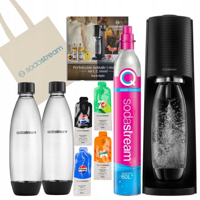 SodaStream Terra Czarny Saturator 2xButelki 1L Nabojem Próbkami GRATIS