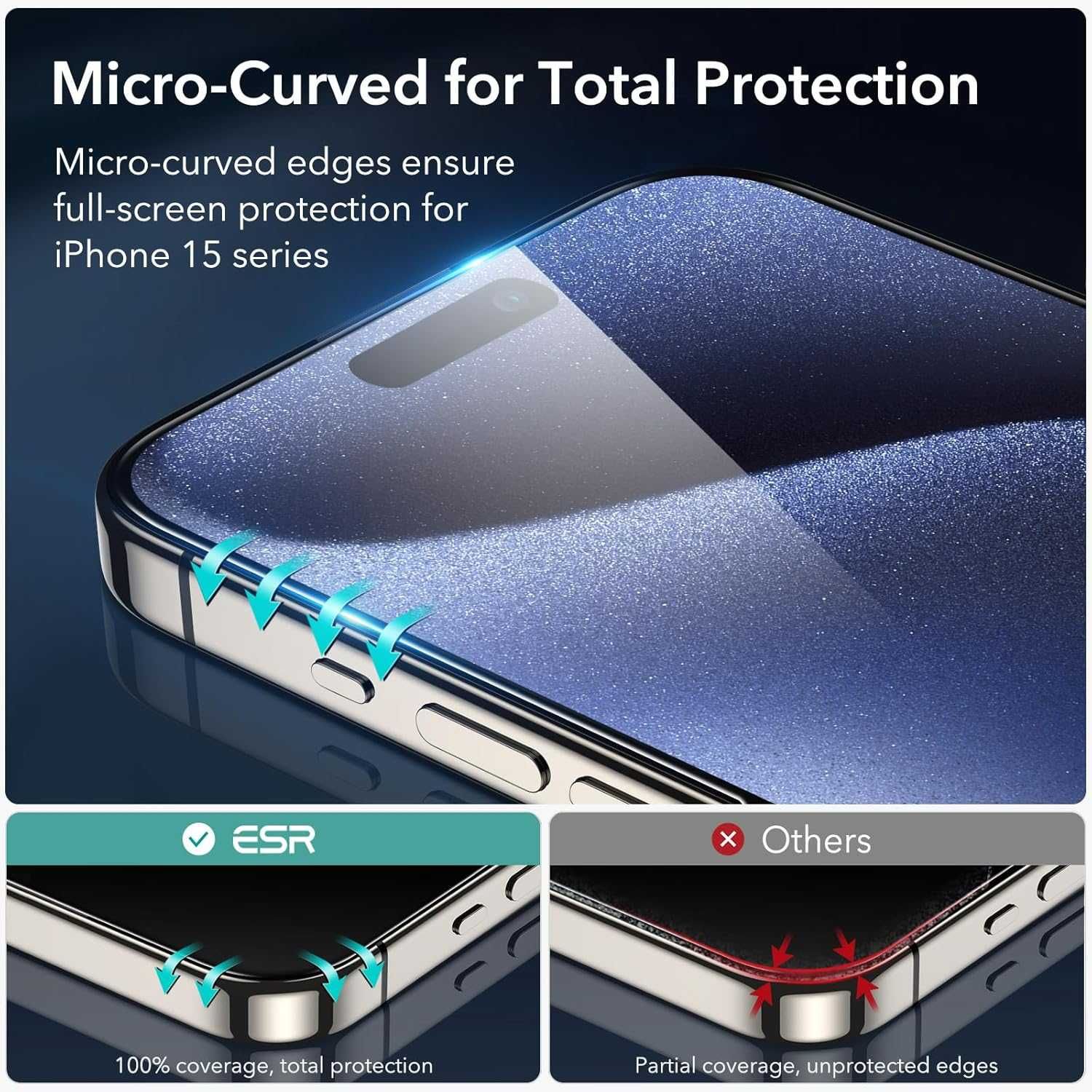 ESR armorite 3x szkło LCD 1x szkło aparat iPhone 15 PRO MAX aplikator