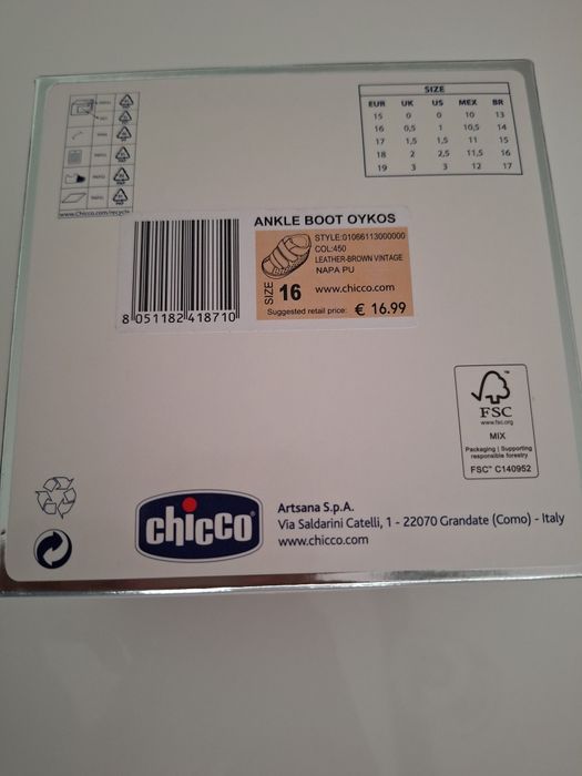 Sapatos Chicco bebé menino (tamanho 16)_ NOVOS