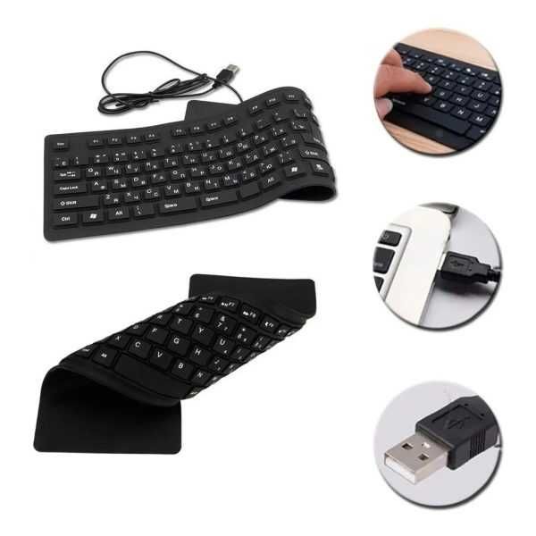 Teclado flexível de Silicone USB dobrável Pc Tablet Portátil