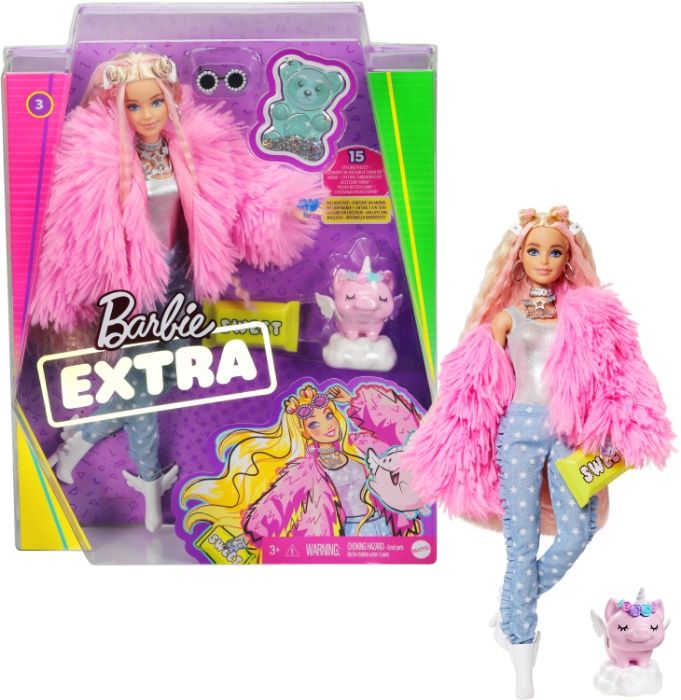 Барби Экстра #3 в розовой шубке Barbie Extra Doll 3 in Pink Fluffy