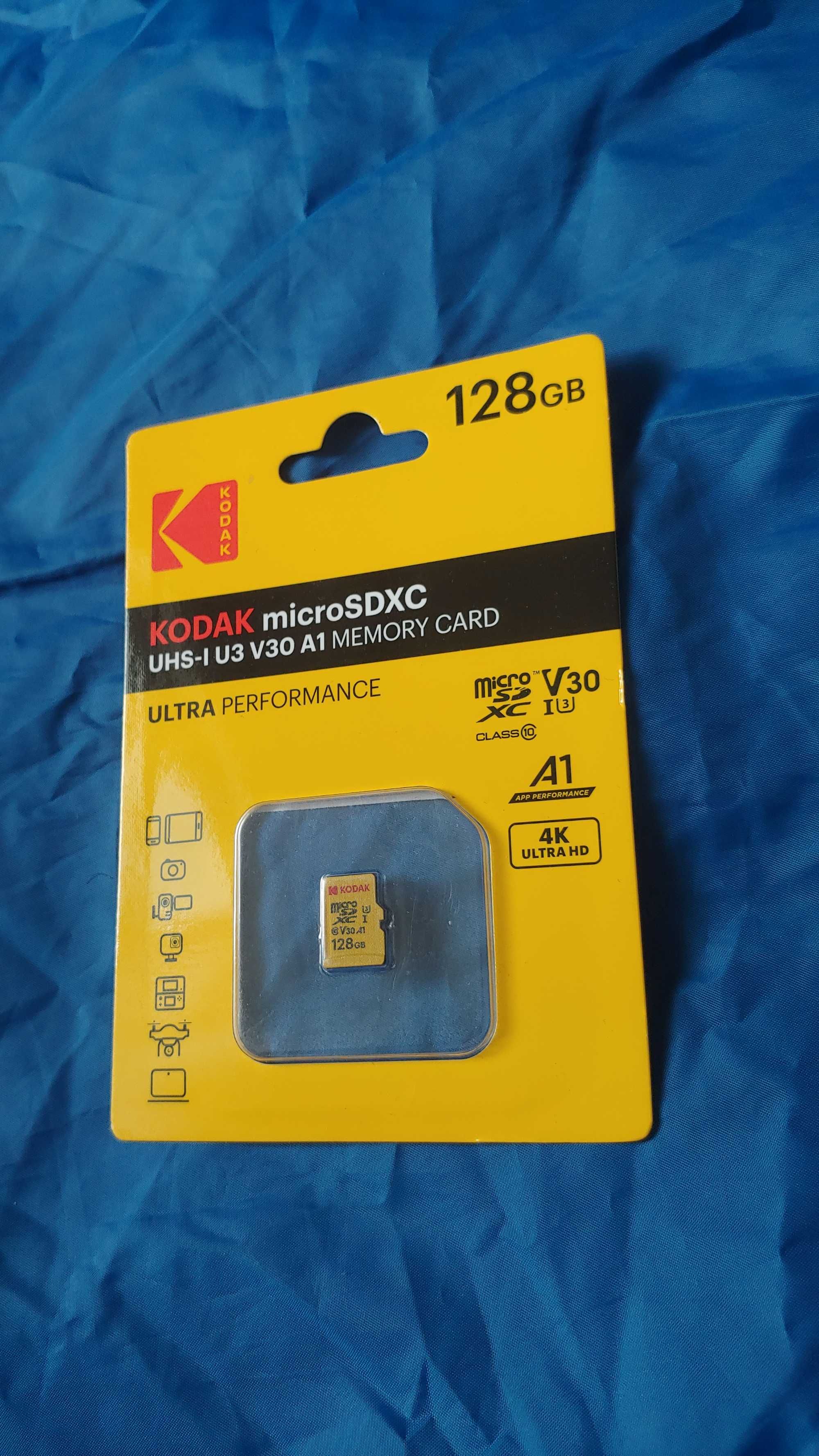 Kodak 128Gb Карта Памяти Micro SDXC UHS-I U3 V30 A1 Новая