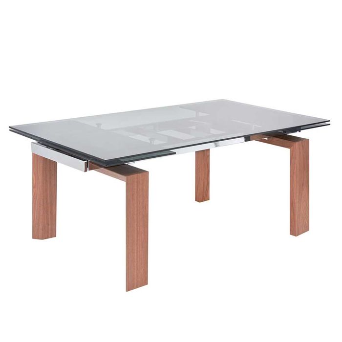 Mesa de Sala de Refeições Extensível de Nogueira e Vidro Qubic