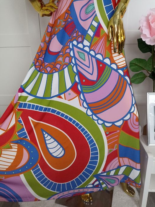 Nowa długa sukienka maxi w kolorowe wzory Boho R.36/38