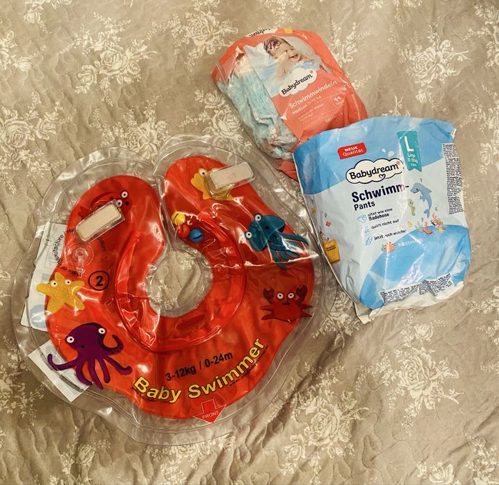 BabySwimmer kółko do pływania na szyję czerwone 3-12 kg + pieluszki