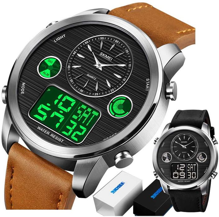 Biznesowy Zegarek Męski Na Skórzanym Pasku METAL Czas Światowy LED