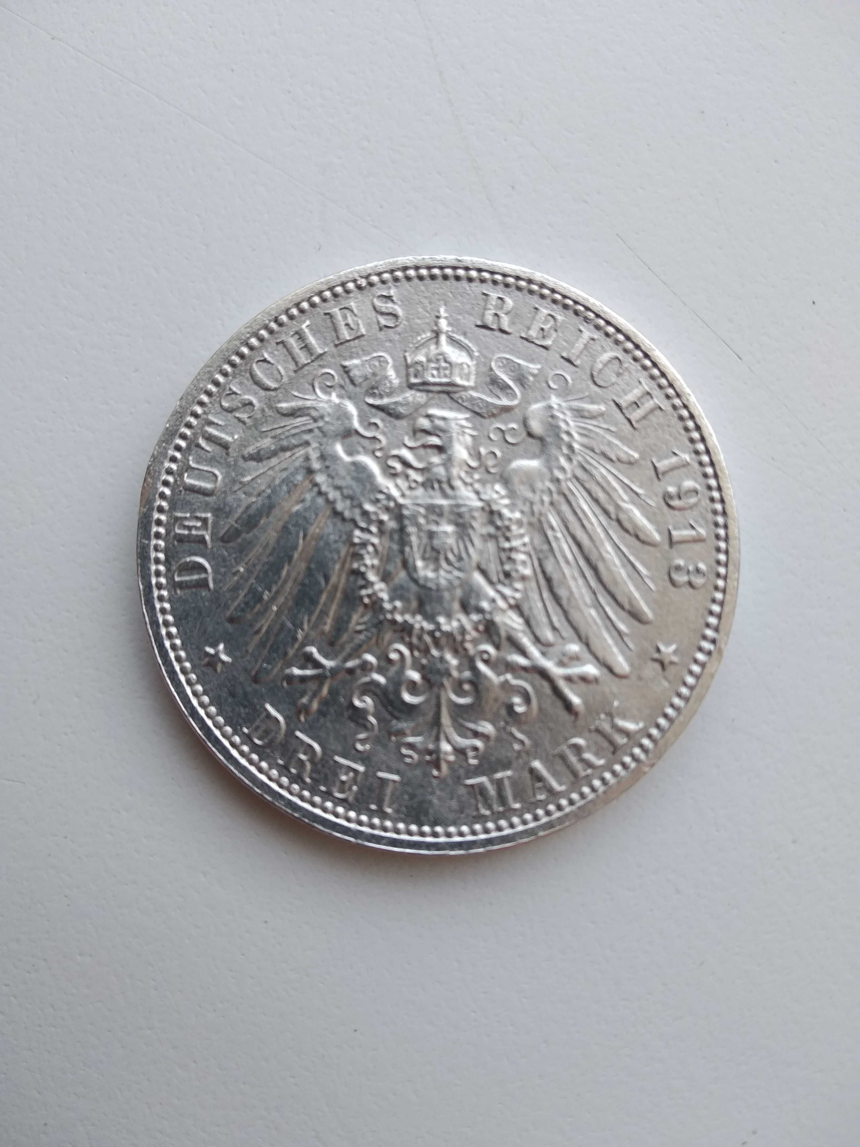 Срібна монета 3 марки 1913 року