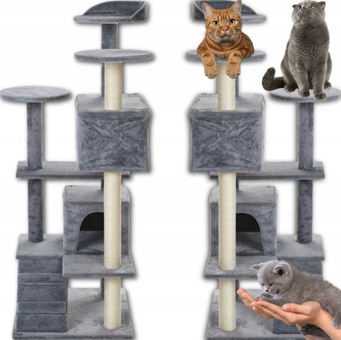 Duży Drapak dla Kota 131 cm – Legowisko, Drabinka i Słupki Sizalowe