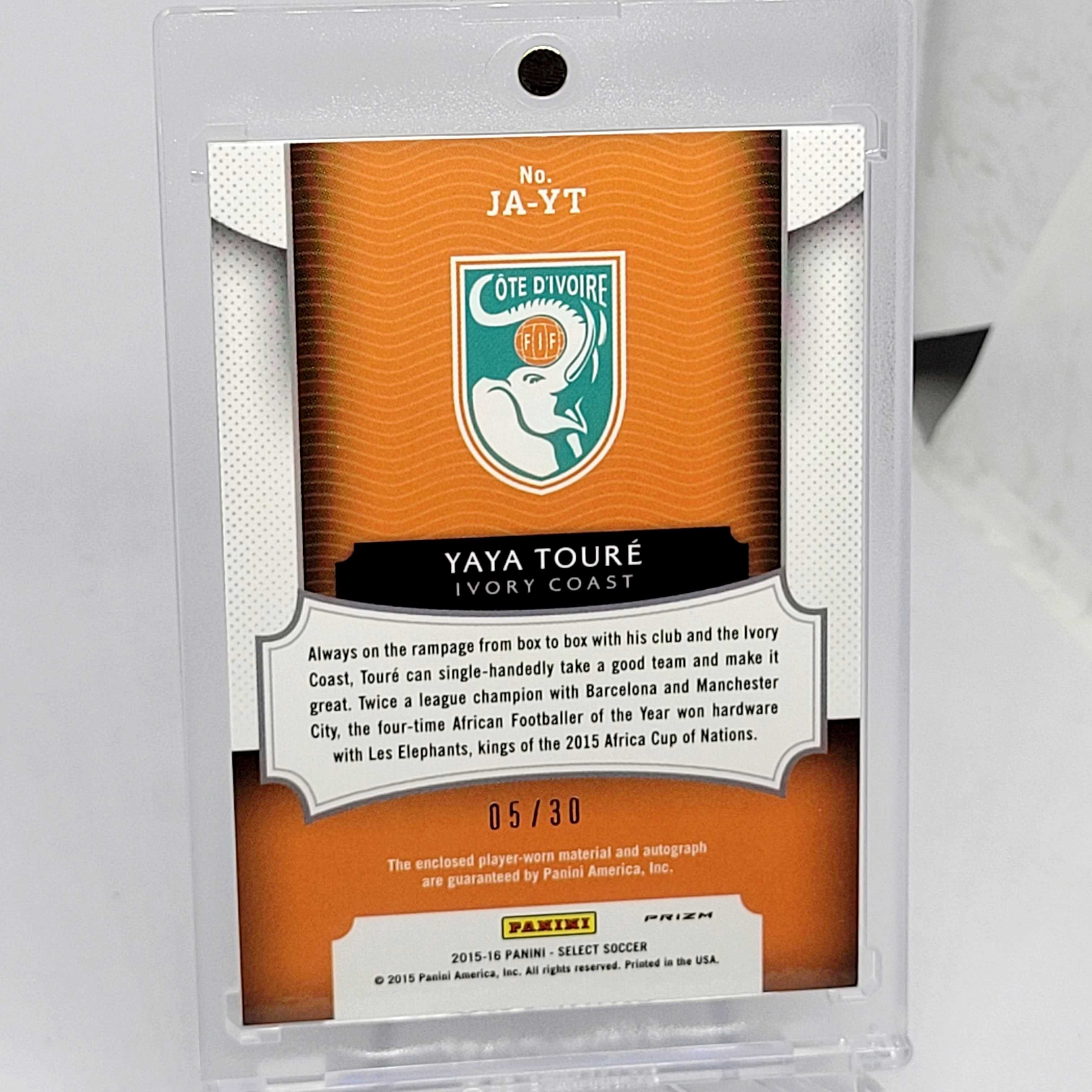 YAYA TOURE Panini Soccer Select 2015-16 * 5/30 Red Autograf i koszulka