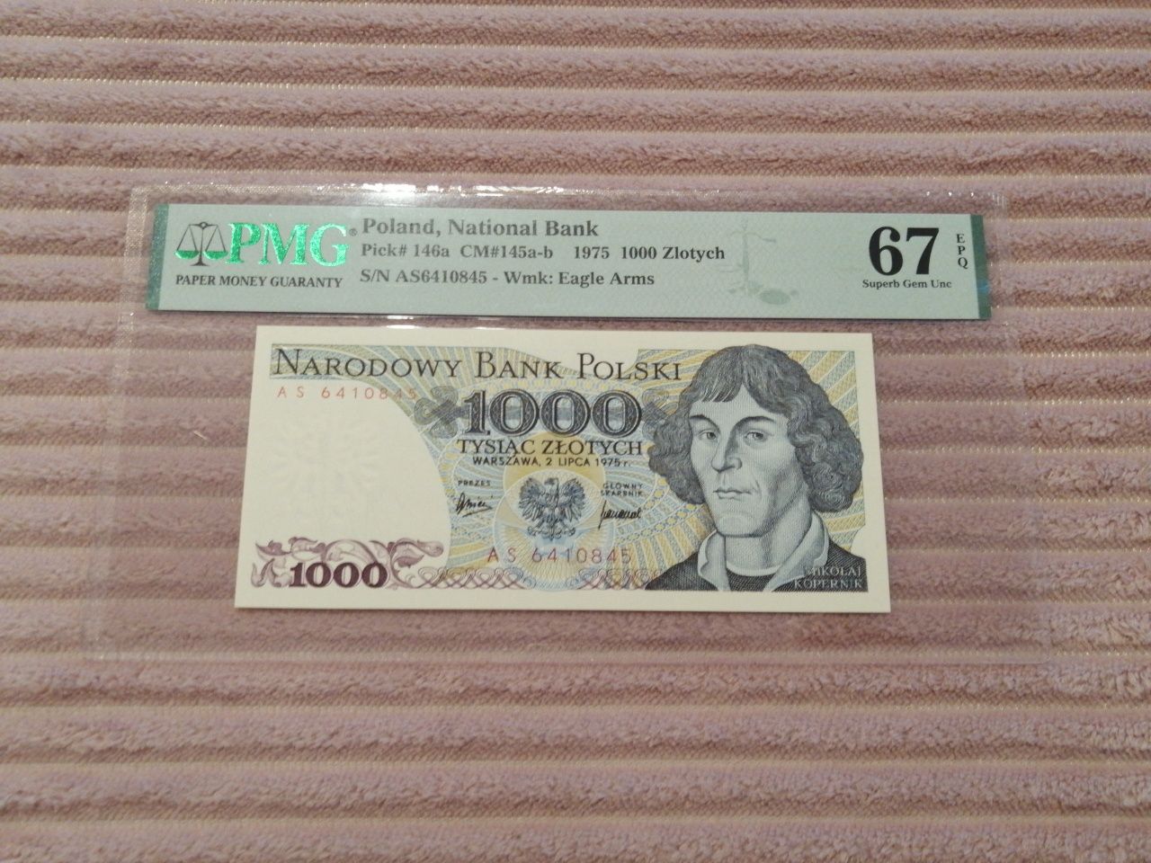 Banknot prl 1000 zlotych, 1975r, ser. AS, PMG 67 EPQ