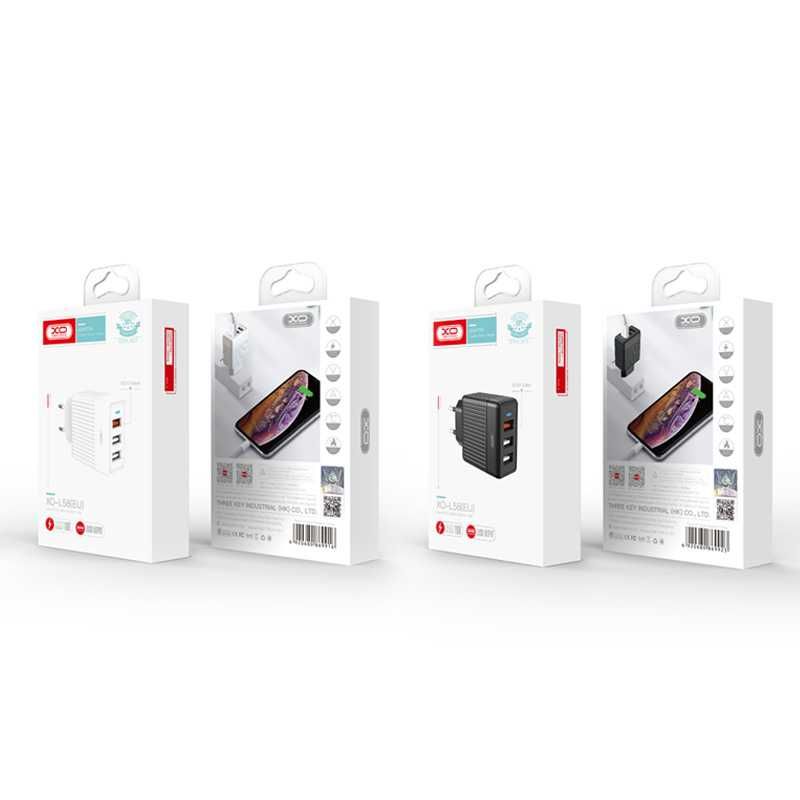 XO L58 - szybka ładowarka sieciowa - 3xUSB, QC 3.0, 3A, 18W + kable