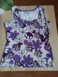 Koszulka top bluzka bez rękawkow na ramiączkach w kwiaty fioletowa 36
