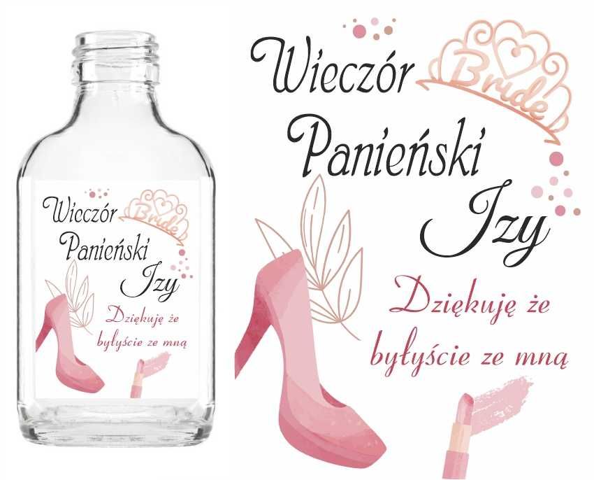 Butelki setki na WIECZÓR PANIEŃSKI z naklejką podziękowanie