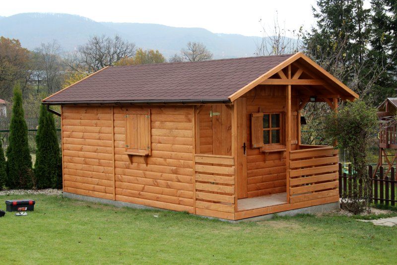 Domek drewniany rekreacyjny działkowy ogrodowy 3x4,5m z tarasem