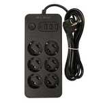 Listwa przedłużacz 6 gniazd + 3x USB + 1x USC-C 2m czarny 98-210#