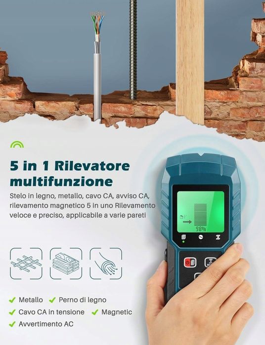 Wykrywacz Detektor Przewodów Kabli Rur Drewna W Ścianie 5w1