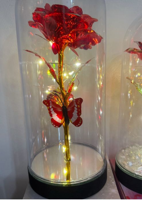 Roza Led z lusterkiem i motylkiem 21,5 cm  2 sztuki