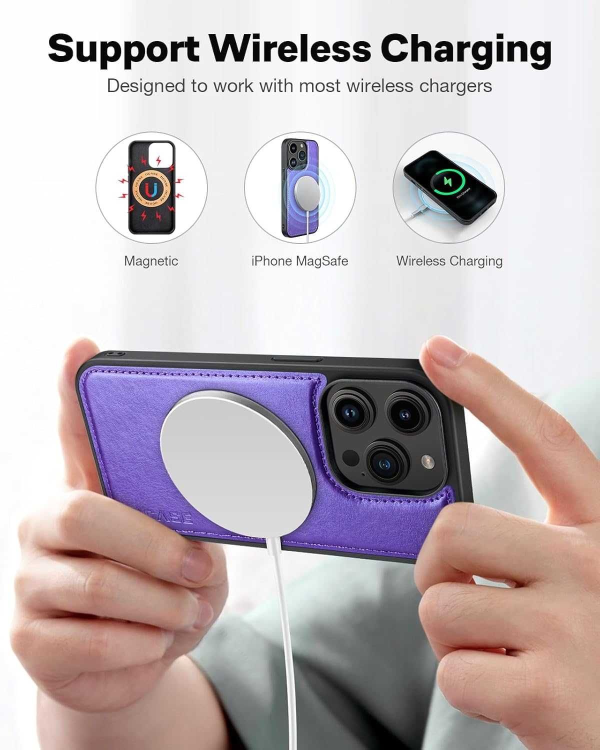 Ocase etui skórzane iPhone 15 Pro Max magsafe stojak fiolet RFID 2w1
