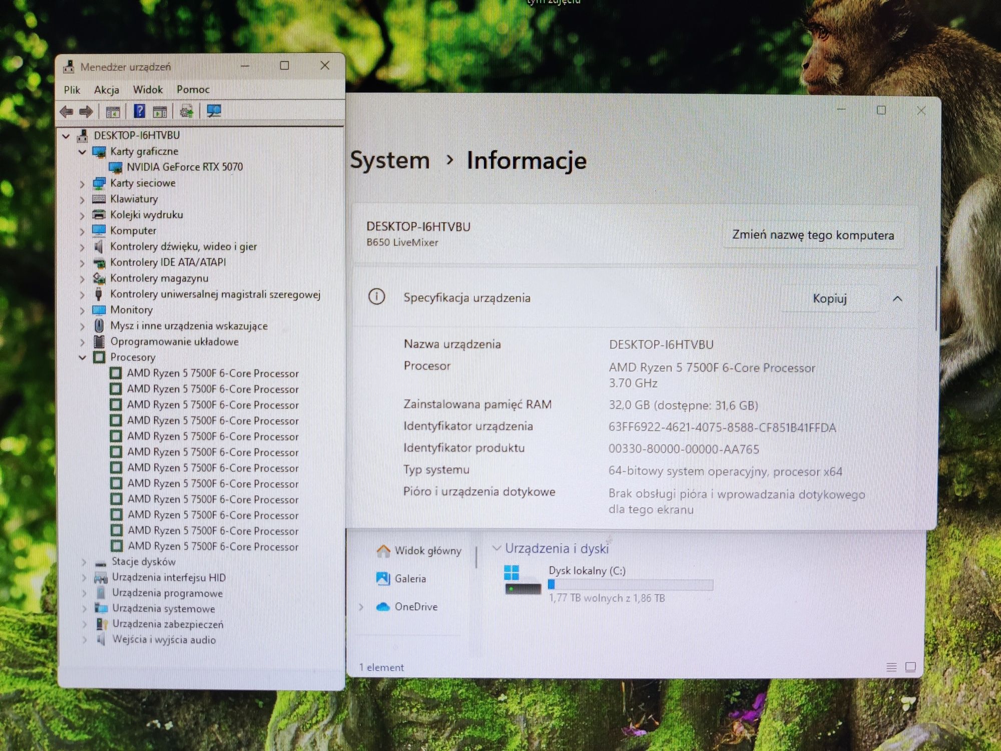 Komputer Gamingowy Ryzen 5 7500, RTX 5070, 32 GB,SSD,Win 11,USDC