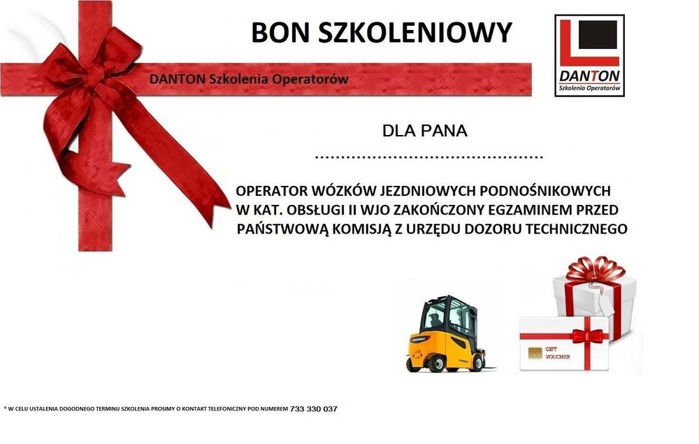 BON Podarunkowy na szkolenie na wózki widłowe