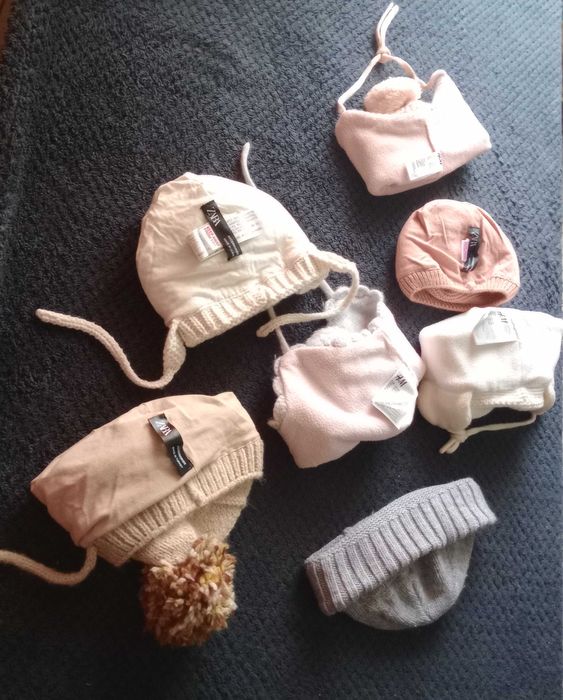 Conjunto 7 Gorros, malha, forrados a algodão - Zara Kid´s, - 3-9 meses
