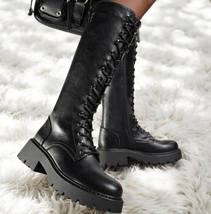 Czarne buty botki kozaki damskie wiązane suwak 36 41