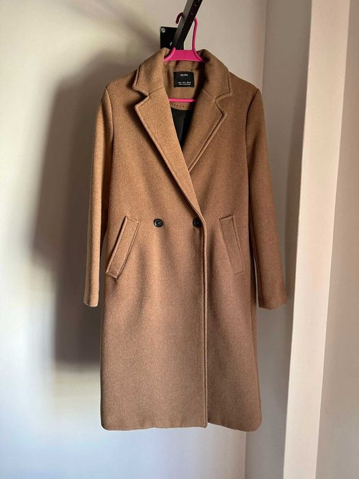 Sobretudo comprido mulher casaco longo bershka camel