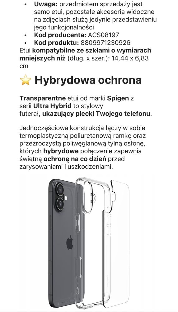 Etui do Apple Iphone 16, Spigen ultra hybrid