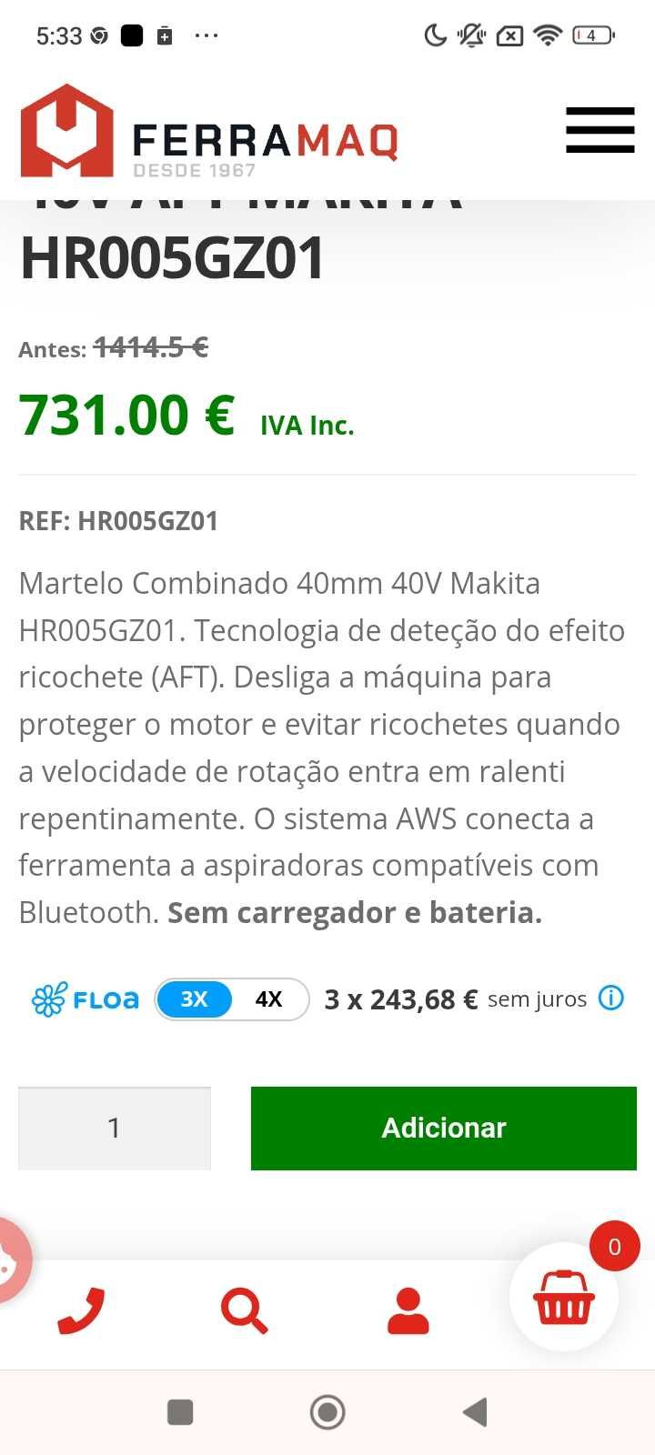 Martelo Makita usado apenas uma vez